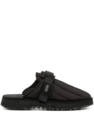 Suicoke Zavo 绗缝圆头拖鞋 In Black