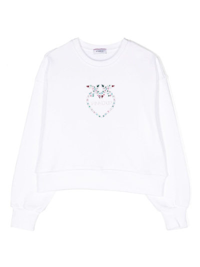 Pinko Kids' Crystal-embellished Logo Sweatshirt In Weiss