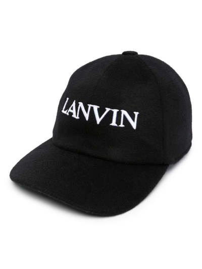 Lanvin Logo-embroidered Wool Cap In Black