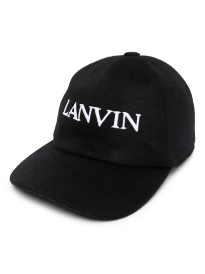 Lanvin Logo-embroidered Wool-cashmere Cap In Black