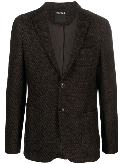 Zegna Twill-weave Single-breasted Blazer In Brown