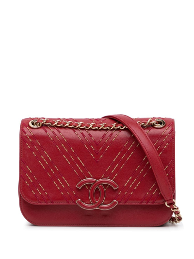 Pre-owned Chanel Cc Flap Crossbody Bag In Red