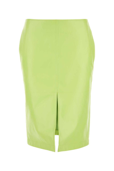 Bottega Veneta Shiny Leather Midi Skirt In Green