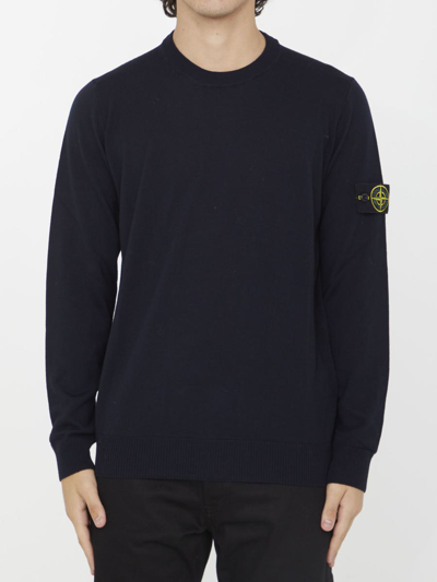 Stone Island Compass-patch Virgin Wool Jumper In Navy