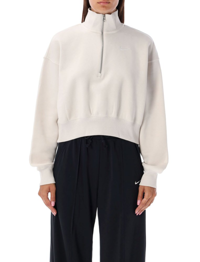 Nike Women's Sportswear Phoenix Fleece Oversized Half-zip Crop Sweatshirt In Light Orewood Brown/sail
