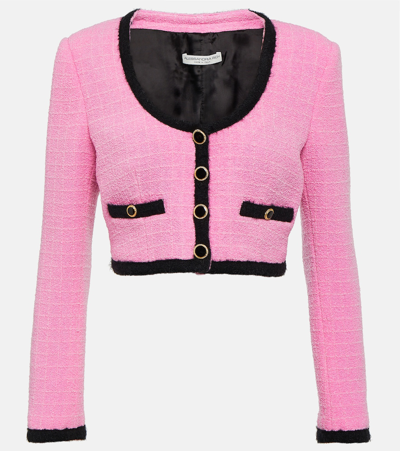 Alessandra Rich .cropped Wool-blend Bouclé Jacket In Pink