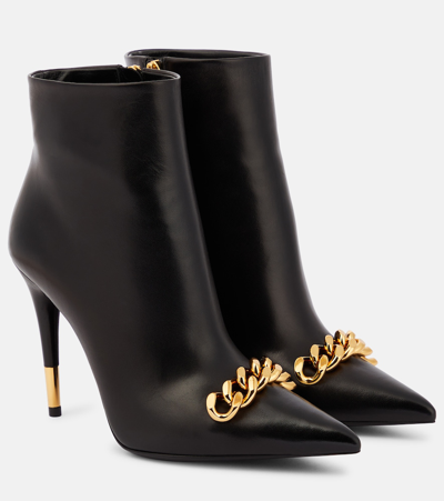 Tom Ford Chain Leather Ankle Boots In Black