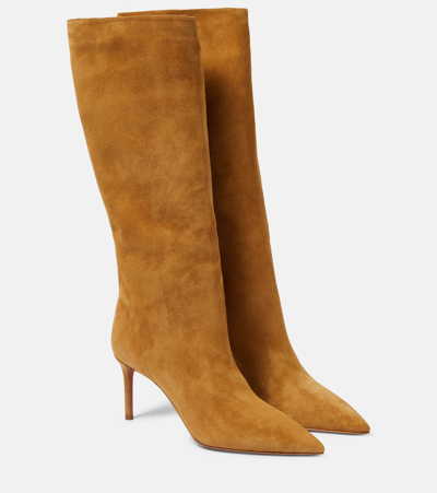 Aquazzura Matignon Suede Knee-high Boots In Neutrals