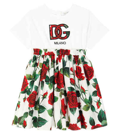 Dolce & Gabbana Kids' Floral Cotton T-shirt Dress In Multicoloured