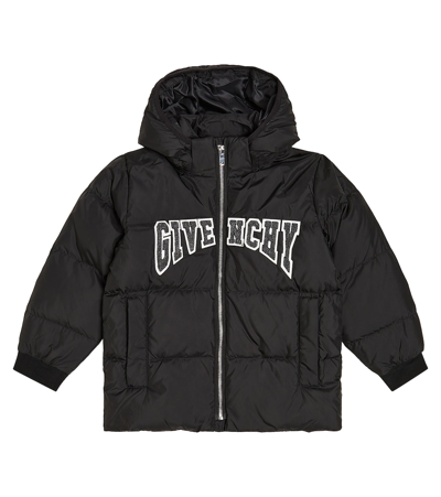 Givenchy Kids' 标贴填充连帽夹克 In Black