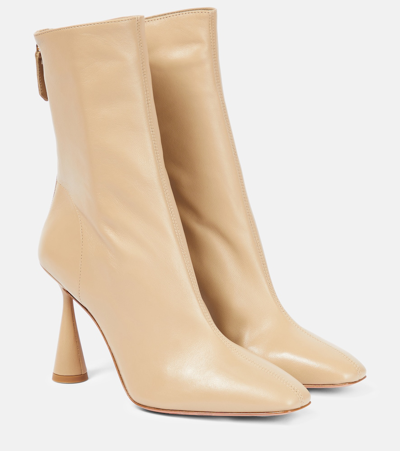 Aquazzura Amore 95 Leather Ankle Boots In Beige