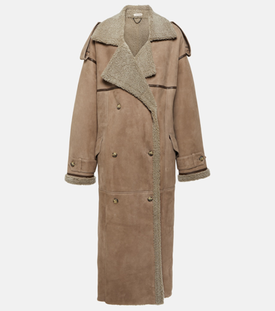The Mannei Jordan Shearling-trimmed Suede Coat In Brown