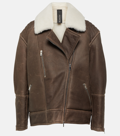 Blancha Shearling-trimmed Leather Jacket In Brown