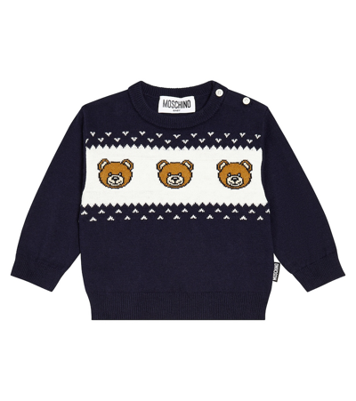 Moschino Baby Teddy Bear Intarsia Sweater In Blue