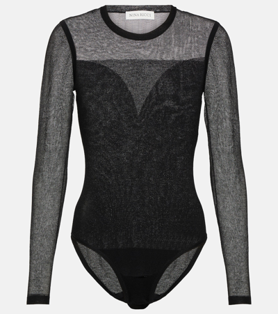 Nina Ricci Sheer-panel Knitted Crew-neck Bodysuit In Black