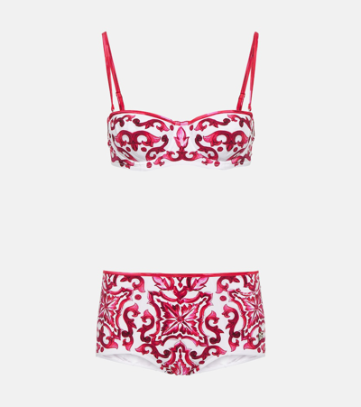 Dolce & Gabbana Maiolica Printed Jersey Bikini Set In Red