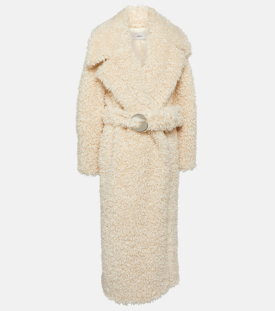 Coperni Belted Faux-shearling Coat In Off White