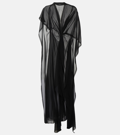 BALENCIAGA GATHERED SEMI-SHEER CHIFFON GOWN