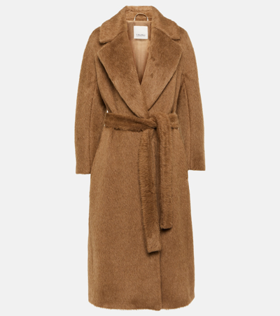 's Max Mara Borbone Faux-fur Alpaca Wool And Cashmere-blend Coat In Tobacco