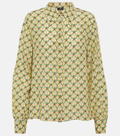 Etro Floral Silk Crêpe De Chine Shirt In Green