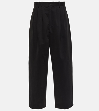 The Row Rufus Cotton And Wool Wide-leg Pants In Black