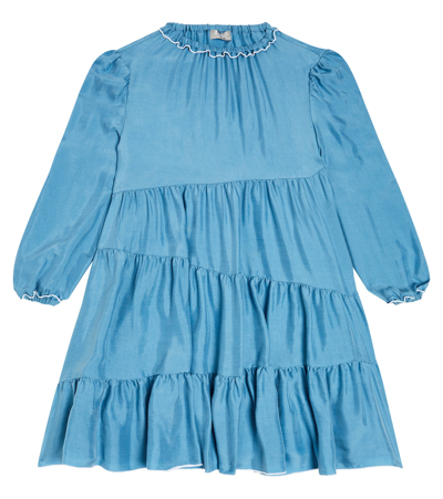 Il Gufo Kids' Gathered Jersey Dress In Blue