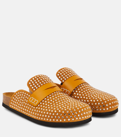 Jw Anderson Crystal-embellished Suede Slippers In Brown