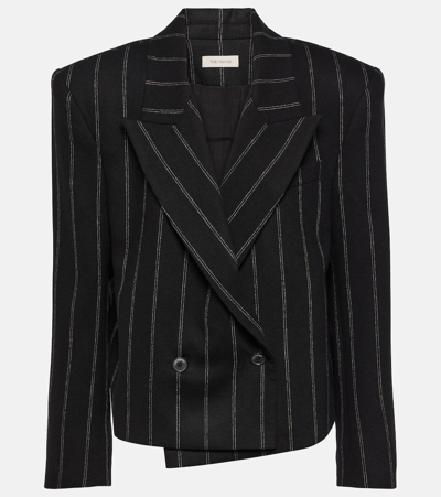 The Mannei Bert Striped Double Breasted Blazer In Black