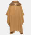 Moncler Wool Long Cape With Knit Collar In Brown
