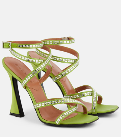 D’accori Carre Embellished Satin Sandals In Green