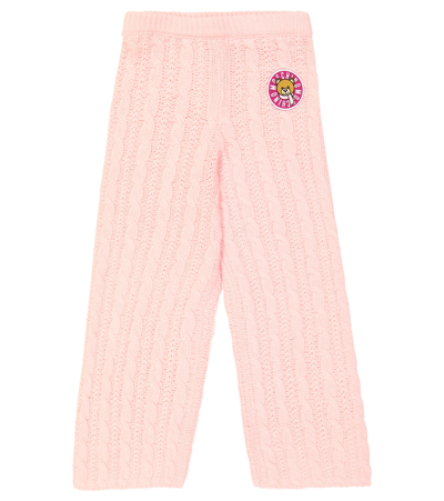 Moschino Kids' Teddy Bear Cable-knit Trousers In Pink