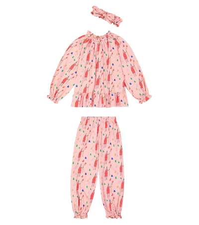 Jellymallow Kids' Santa Printed Cotton Pajamas In Pink