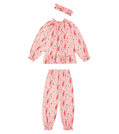 Jellymallow Kids' Santa Printed Cotton Pyjamas In Pink