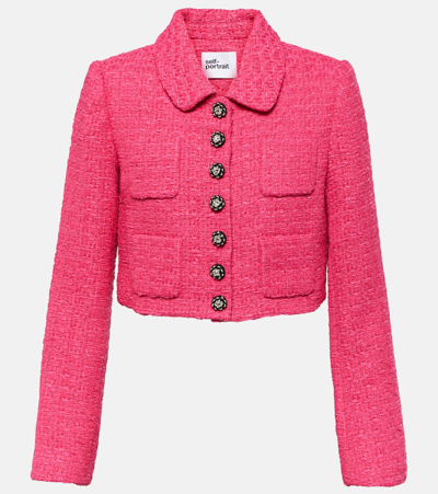 Self-portrait Self Portrait Boucle Tweed Cropped Jacket In Fuchsia