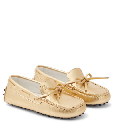 Tod's Junior Kids' Gommino Metallic Leather Loafers In Gold
