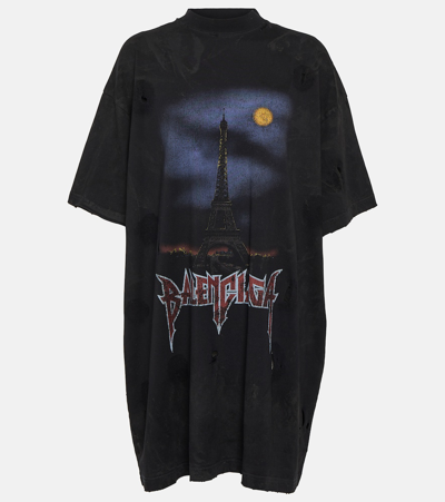 Balenciaga Oversized Distressed Printed Cotton-jersey T-shirt In Black