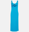 Versace Embellished Draped Metallic Jersey Dress In Blue