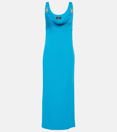 Versace Women's La Vacanza Medusa Cowlneck Jersey Maxi-dress In Mediterranean Blue