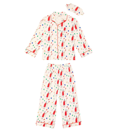 Jellymallow Kids' Printed Cotton Pajamas And Eye Mask Set In Multicoloured