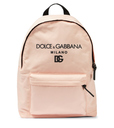 Dolce & Gabbana Kids' Nylon Backpack With Dg Logo In Pink