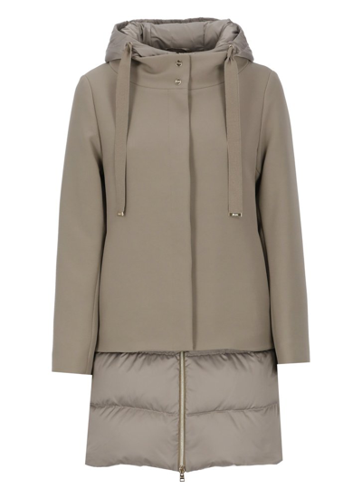 Herno Panelled Drawstring Hooded Parka In Grey