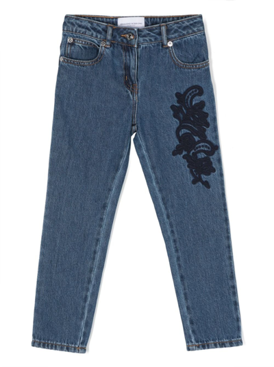 Ermanno Scervino Junior Kids' Embroidered Straigth-leg Jeans In Blue