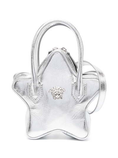 Versace Kids' Medusa Head-motif Leather Crossbody Bag In Silver