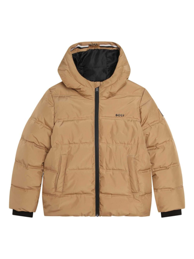 Bosswear Kids' Recycled Polyester Padded Hooded Jacket In Neutrals