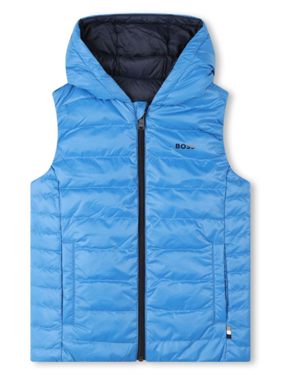 Bosswear Kids' Reversible Padded Hooded Gilet In Blue