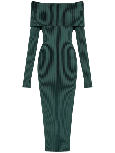 slim fit dress slacks ZARA Forest Green Off-the-Shoulder Midi Bodycon Dress