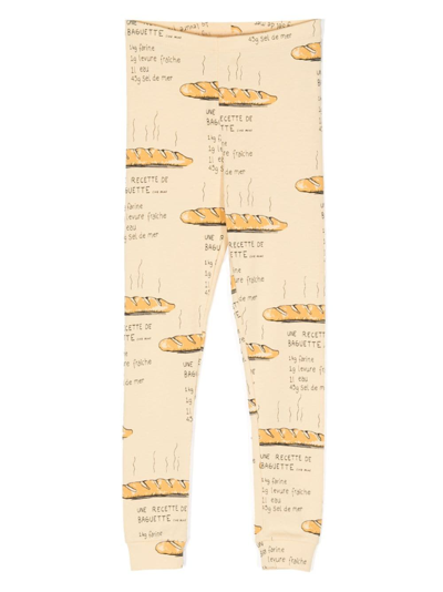 Mini Rodini Kids' Baguette-print Organic Cotton Leggings In Yellow