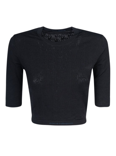 Paco Rabanne Patterned Knit Cropped Top In Black