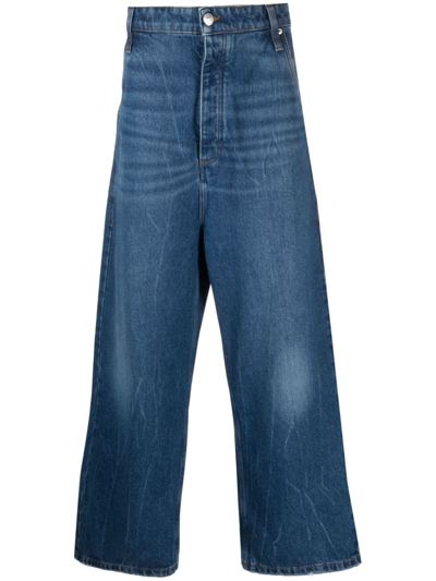 Ami Alexandre Mattiussi Logo-patch Wide-leg Jeans In Used Blue