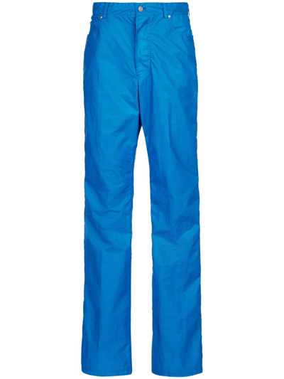 Ferragamo Straight-leg Mid-waist Trousers In Blue